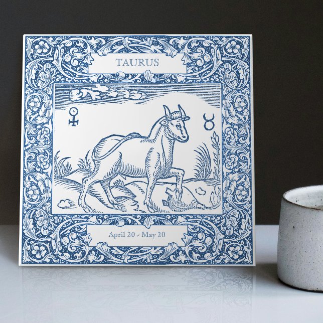 Nederländska Delft Blue Taurus Vintage Zodiac-teck Kakelplatta (Skapare uppladdad)