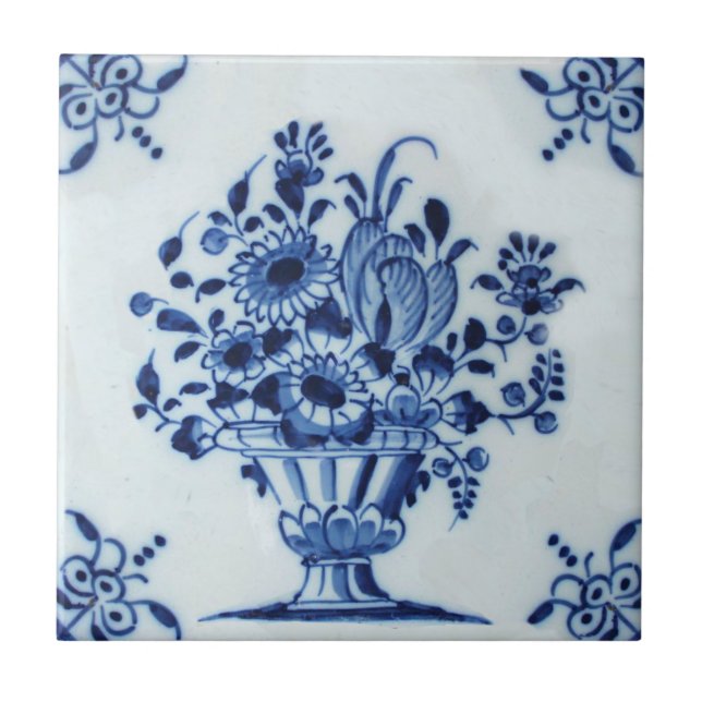 Nederländska Delft Flower Arrangemang Repro på 180 Kakelplatta (Framsidan)