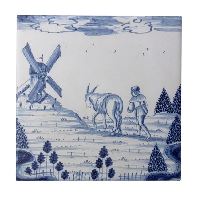 Nederländska Delft Tile Antique Reproduction-22 Kakelplatta (Framsidan)