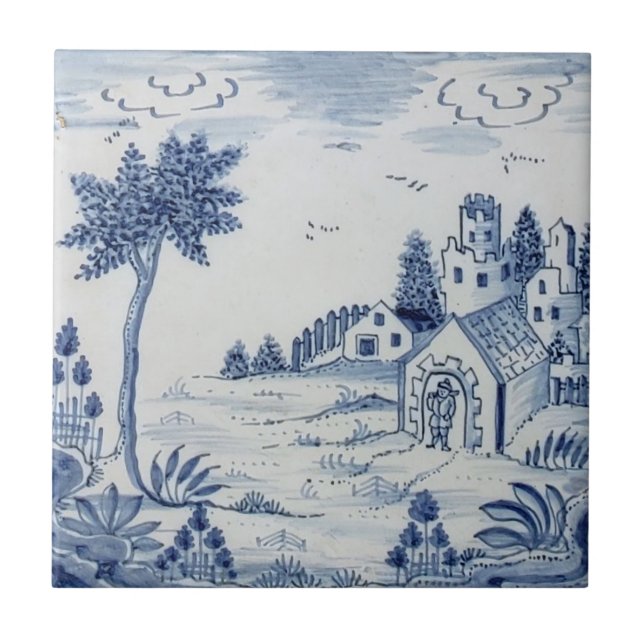 Nederländska Delft Tile Antique Reproduction-24 Kakelplatta (Framsidan)