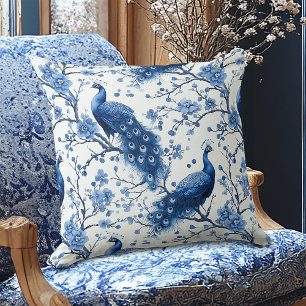 Nederländska Delft Vintage Blue Blommigt Peacock Kudde