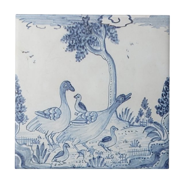 Nederländska Delft w/ Geese eller Ankor Antique-25 Kakelplatta (Framsidan)