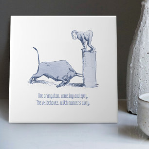 Nederländska Delft Wilhelm Busch Inspired Playful  Kakelplatta