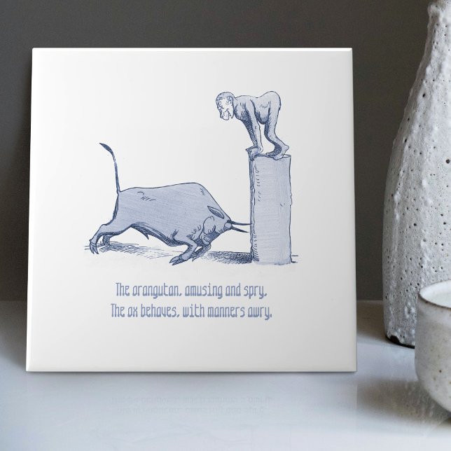 Nederländska Delft Wilhelm Busch Inspired Playful  Kakelplatta (Skapare uppladdad)