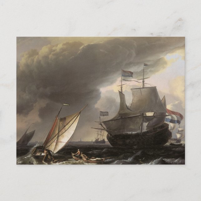 Nederländska fartyg i en fiskelände 1690 vykort (Framsida)