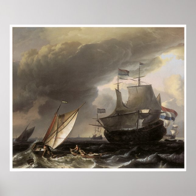 Nederländska fartyg på Stormy Sea c. 1690 Poster (Framsidan)