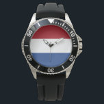 Nederländska Flagga Armbandsur<br><div class="desc">Detta mönster är utmärkande för Nederländernas flagga (informellt känd som Holland), som är ett land i första hand beläget i Westerna Europa och delvis i Västindien och som utgör Nederländernas största land. I Europa består den av tolv provinser som gräns Tyskland öster, Belgien i söder och Nordsjön i nordväst, med...</div>