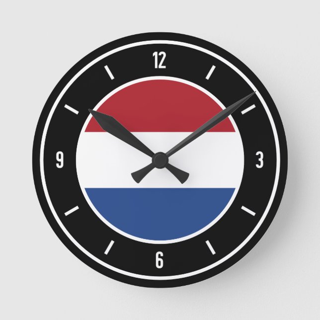 Nederländska Flagga Elegant Rund Klocka (Framsida)