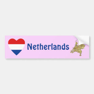 Nederländska Flagga Heart + Karta Bumper Sticker Bildekal