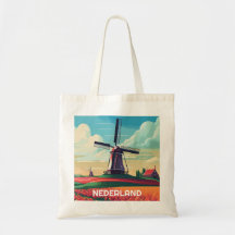 Nederländska Flagga Lanscape Tulip Kvarn Nederländ