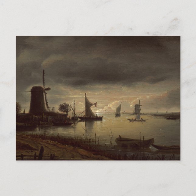 Nederländska floden Scene med Kvarn av van Borssom Vykort (Framsida)