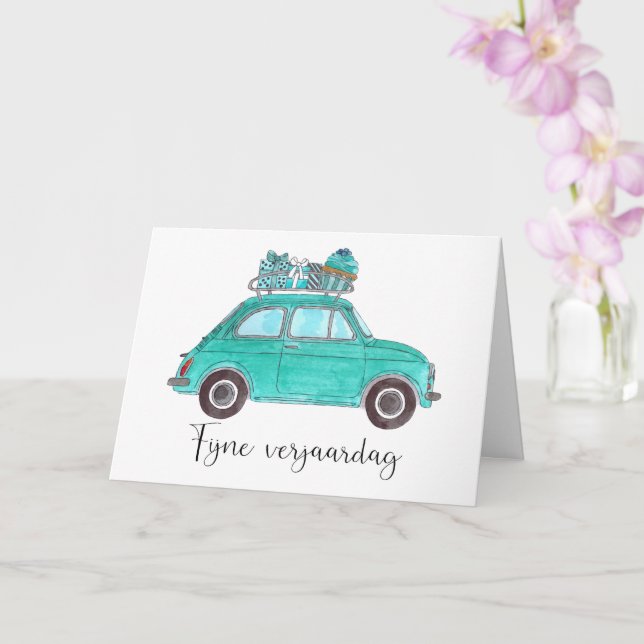 Nederländska födelsedagen Retro Fiat 500 Kort (Orkide)
