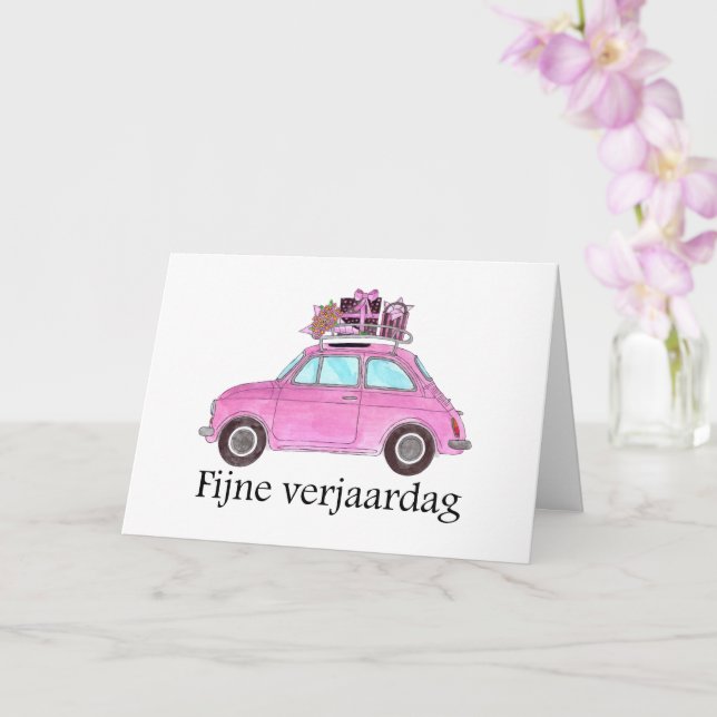 Nederländska födelsedagen Retro Fiat 500 Kort (Orkide)