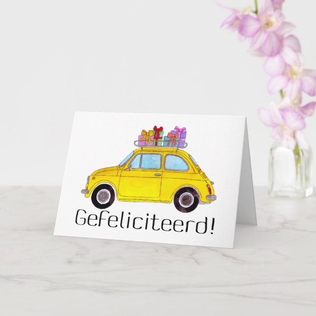 Nederländska födelsedagen Retro Fiat 500 Kort (Orkide)
