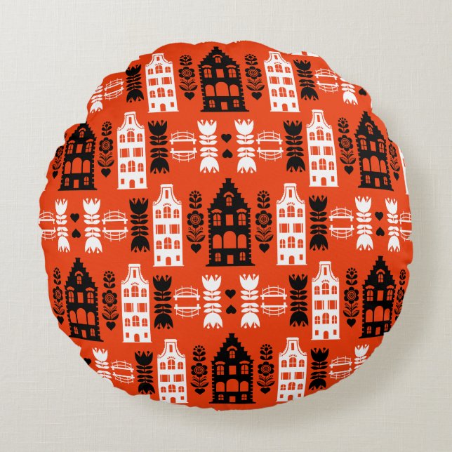 Nederländska folkkonsten Print Rund Kudde (Framsidan)