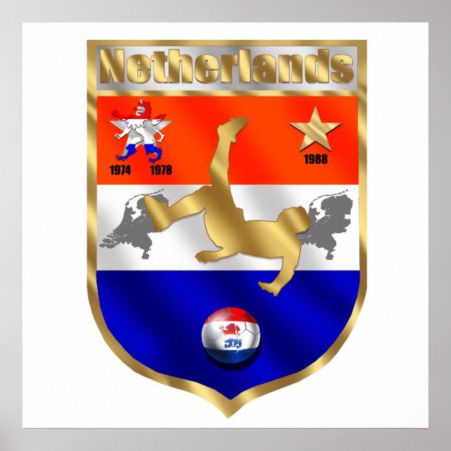 Nederländska fotbollsspelare voetbal sheild emblem poster (Framsidan)