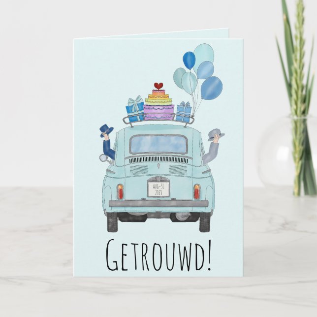 Nederländska Gay Grattis Bröllop Fiat 500 Kort (Framsida)