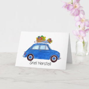 Nederländska Get well blue Retro Fiat 500 Kort