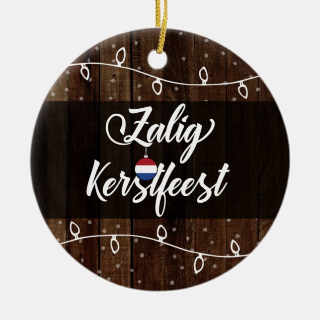 Nederländska God jul, Zalig Kerstfeest Rustic Julgransprydnad Keramik (Framsidan)