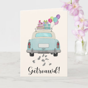 Nederländska Grattisar Bröllop Blue Retro Car Kort