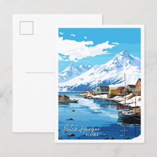 Nederländska Harbour Alaska vintage resor illustra Vykort
