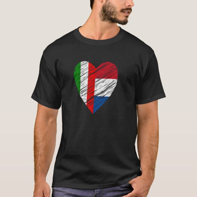Nederländska Italien Heart Italienska Flagga Flagg T Shirt (Framsida)