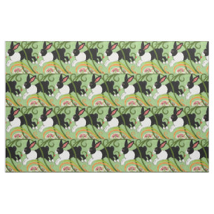 Nederländska kanin på Grönt Designer Tiled Fabr Tyg