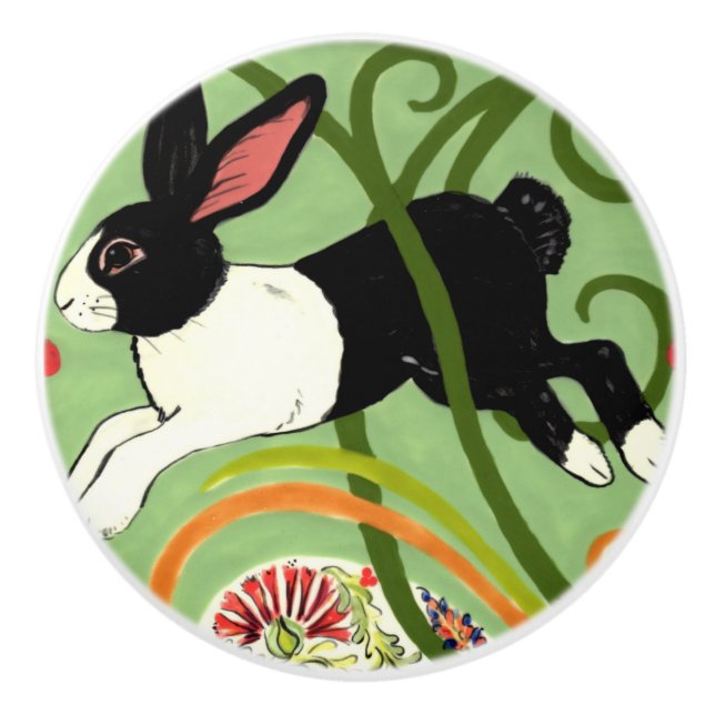 Nederländska kaninens Grönt Art Deco Drawer Drag D Knopp (Framsidan)