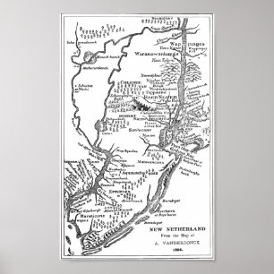 Nederländska karta i New York i Nya Nederländerna Poster