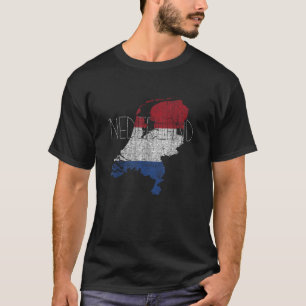 Nederländska Karta och Flagga Souvenir Distress Ne T Shirt