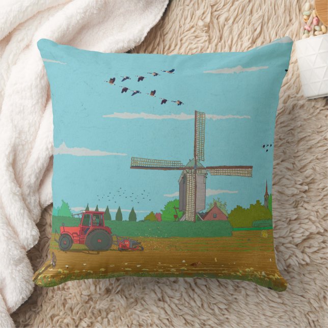 Nederländska Kvarn Landskap Nederländerna Kudde (Filt)