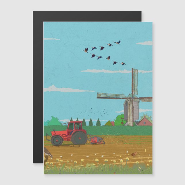 Nederländska Kvarn Landskap Nederländerna Magnetisk Inbjudningskort (Fram/baksida)