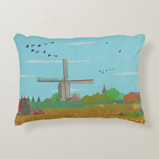 Nederländska Kvarn Landskap Nederländerna Prydnadskudde (Framsidan)