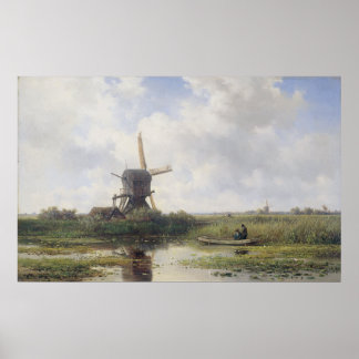 Nederländska kvarn nära Gein flod, Willem Roelofs Poster