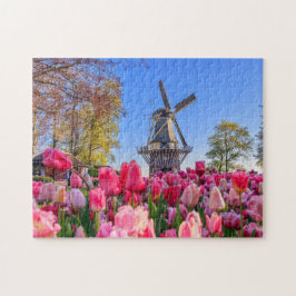 Nederländska Kvarn och tulpaner Pussel