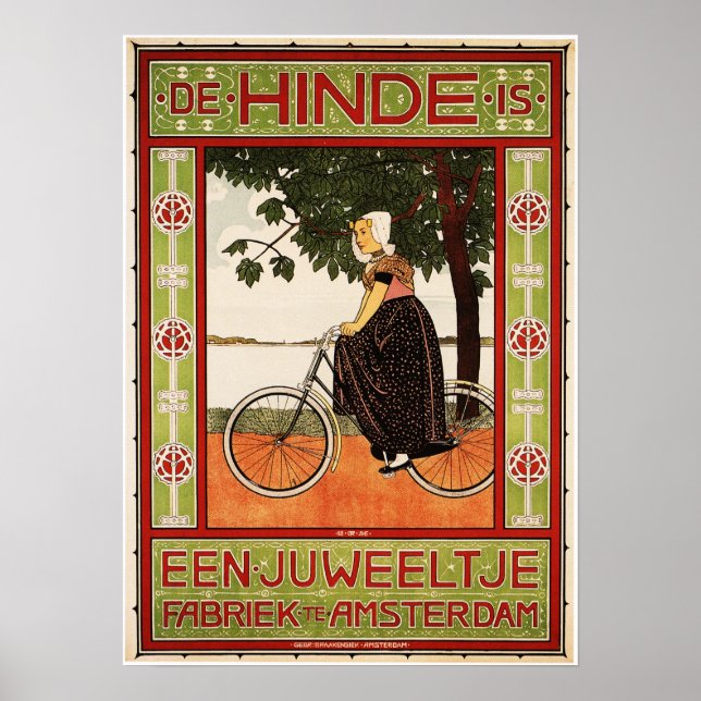 Nederländska kvinnor Cycling Vintage Cycles Advert Poster (Framsidan)