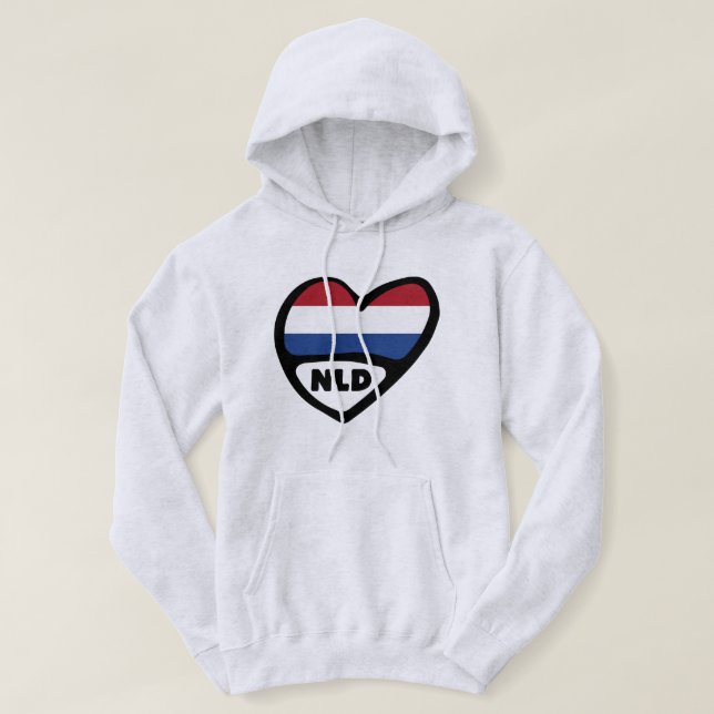 Nederländska Land Code Flagga Heart, NLD Hoodie (Design framsida)