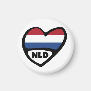 Nederländska Land Code Flagga Heart, NLD Magnet