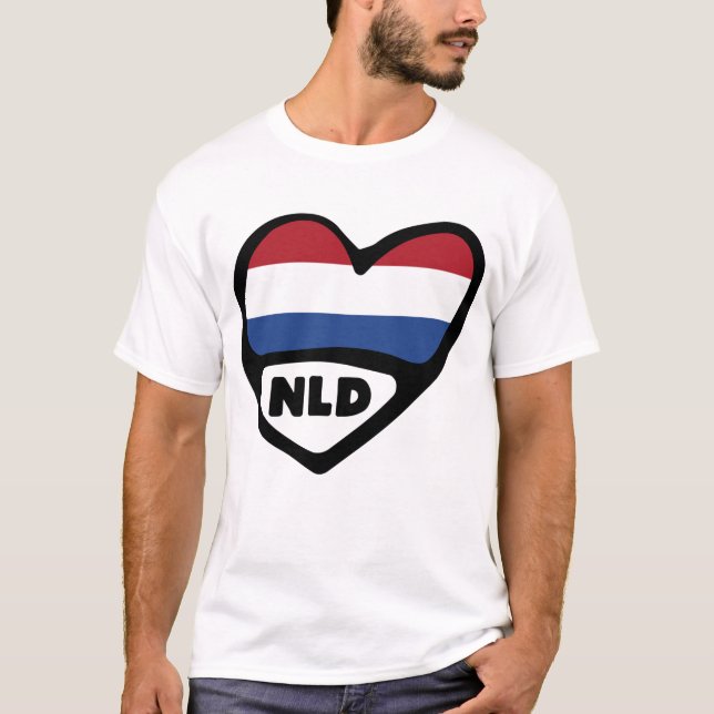 Nederländska Land Code Flagga Heart, NLD T Shirt (Framsida)