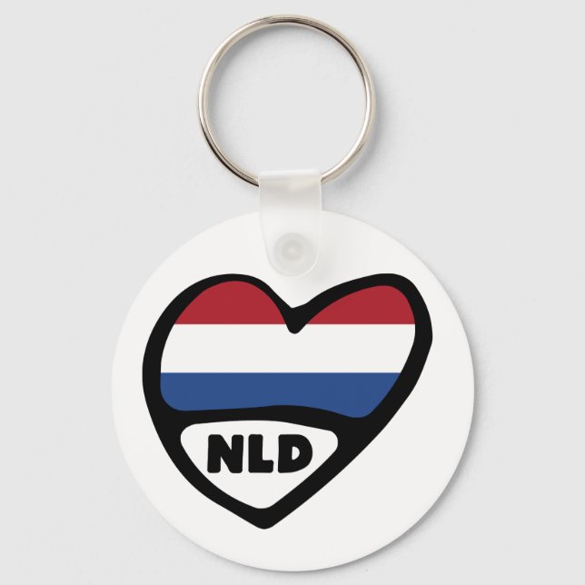 Nederländska Land Code Flagga Heart Nyckelring, NL Nyckelring (Framsida)