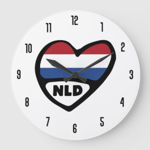 Nederländska Land-koden NLD Flagga Heart Stor Klocka
