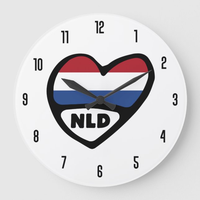 Nederländska Land-koden NLD Flagga Heart Stor Klocka (Framsida)
