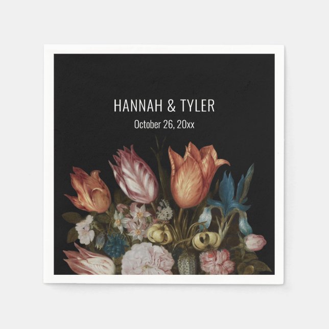 Nederländska målade tulips-iris + färgstarka Blomm Pappersservett (Framsidan)