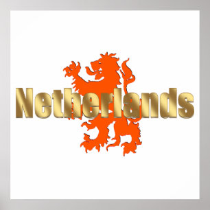 Nederländska Rampant Oranje Lejona skodon Poster