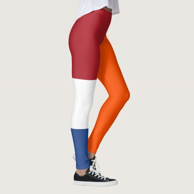 Nederländska Rött vitt blått Orangen Flaggor Färg Leggings (Höger)