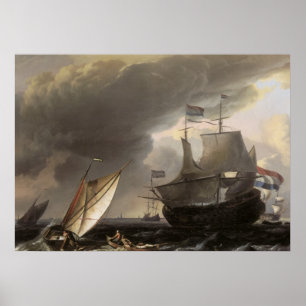 Nederländska Sailing Fraktaser på Stormy Sea c. 16 Poster
