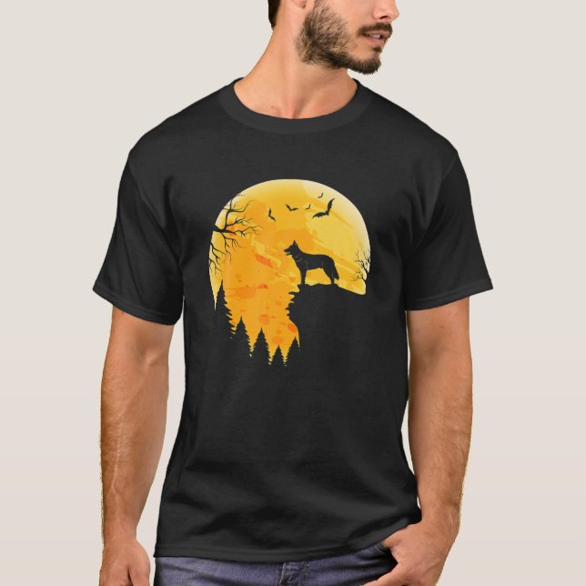 Nederländska Shepherd Älskare Halloween Måne T Shirt (Framsida)