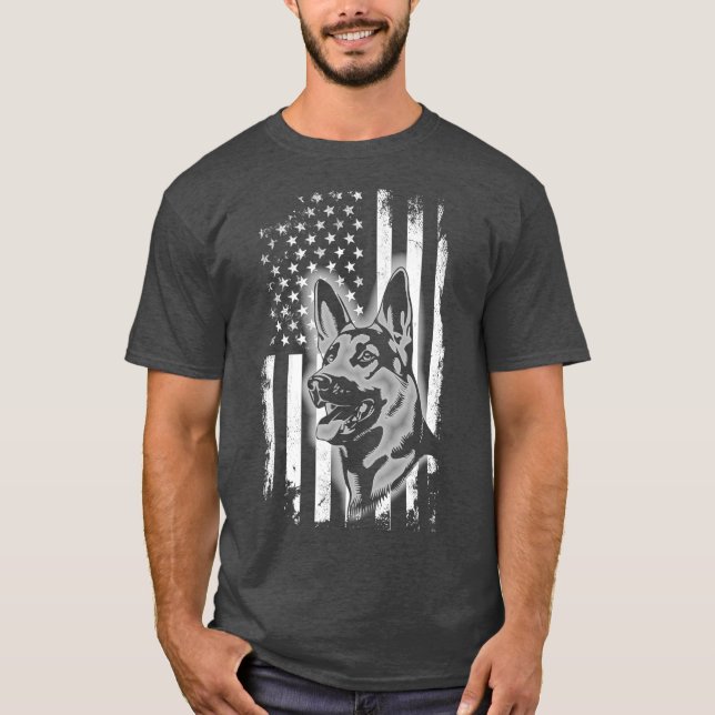 Nederländska shepherd American Flagga Patriotic Hu T Shirt (Framsida)