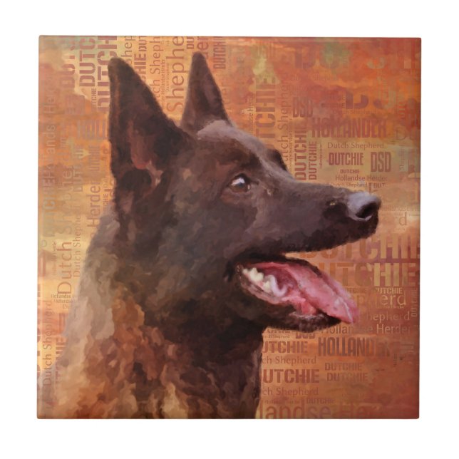 Nederländska shepherd - Dutchie Illustration Kakelplatta (Framsidan)