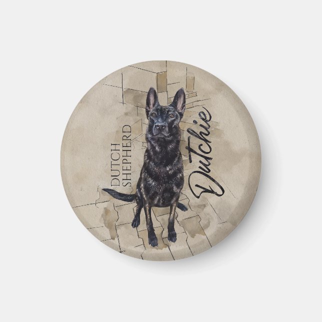 Nederländska shepherd - Dutchie Illustration Magnet (Framsidan)